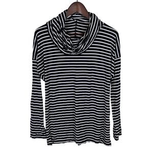 Mott50 Navy White Striped Long Sleeve Cowl Neck Top Womens Medium Sun Protection